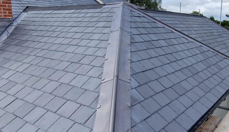 Blue grey new slate roof